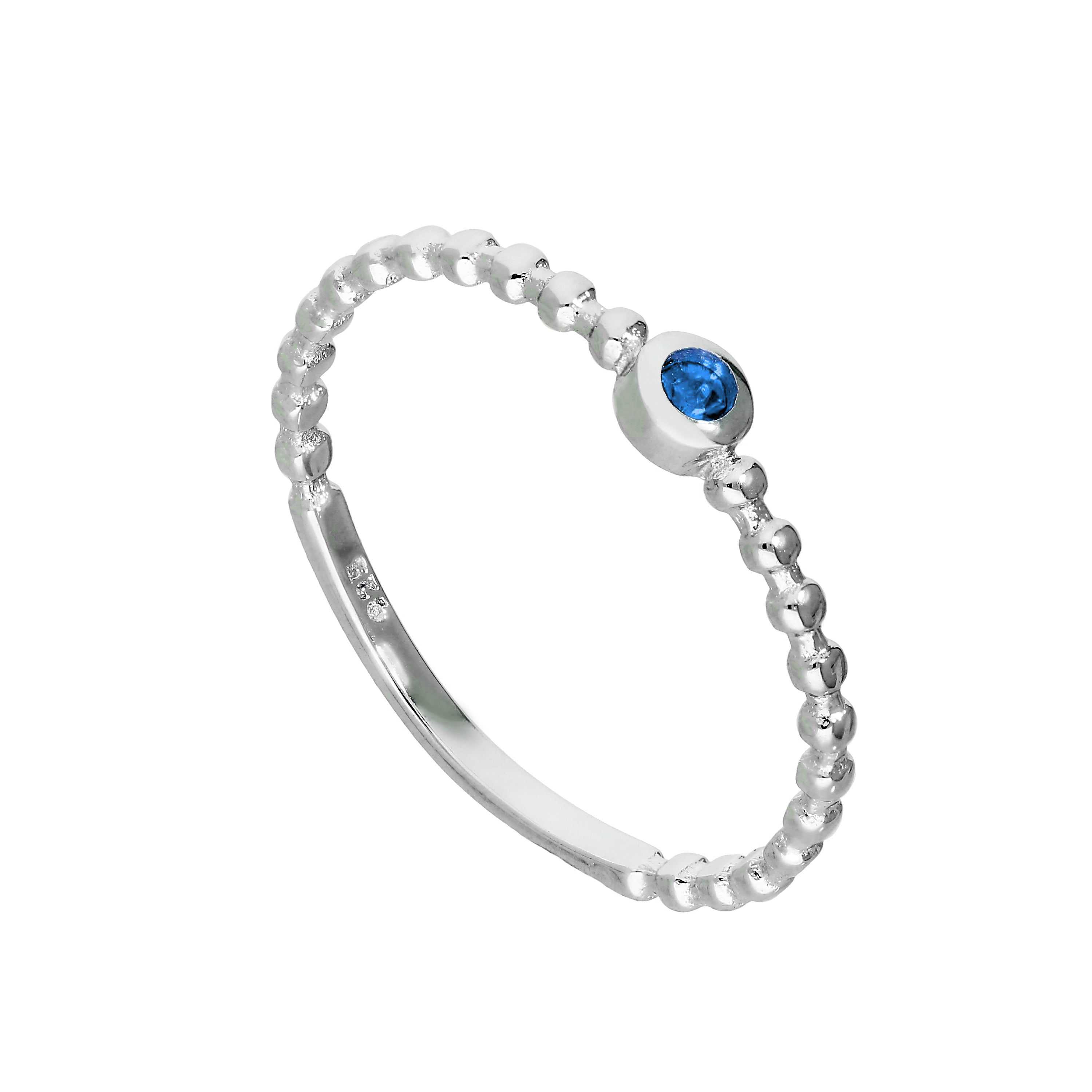 Sterling Silver & Tanzanite CZ Crystal December Birthstone Beaded Band Ring I-U