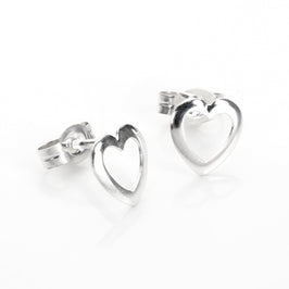 Sterling Silver Open Rounded Heart Stud Earrings