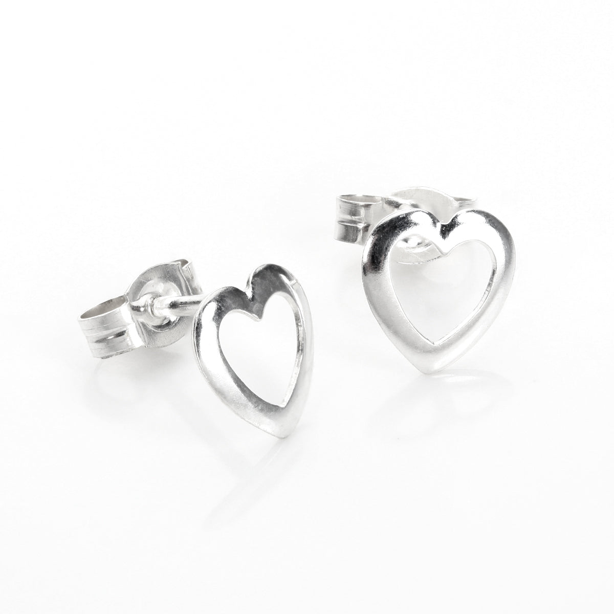 Sterling Silver Open Rounded Heart Stud Earrings