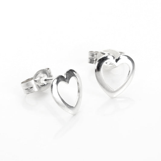 Sterling Silver Open Rounded Heart Stud Earrings