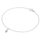 Fine Sterling Silver Belcher Anklet with CZ Crystal Birthstone Star Charm - 10 Inches