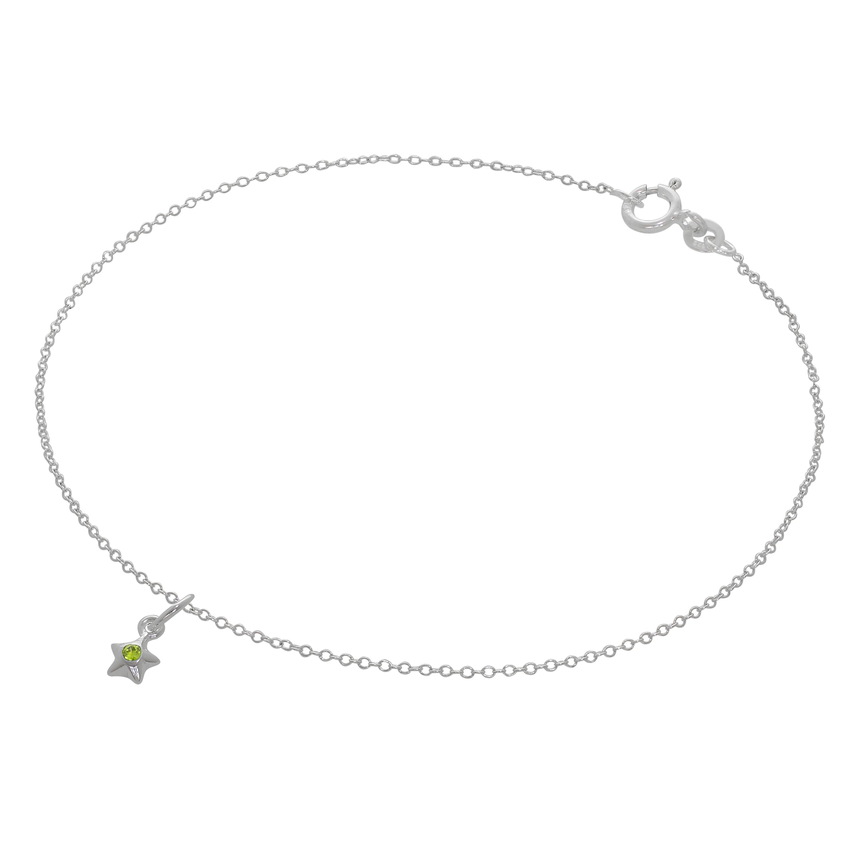 Fine Sterling Silver Belcher Anklet with CZ Crystal Birthstone Star Charm - 10 Inches
