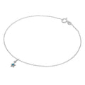 Fine Sterling Silver Belcher Anklet with CZ Crystal Birthstone Star Charm - 10 Inches