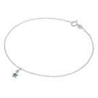 Fine Sterling Silver Belcher Anklet with CZ Crystal Birthstone Star Charm - 10 Inches