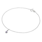 Fine Sterling Silver Belcher Anklet with CZ Crystal Birthstone Star Charm - 10 Inches