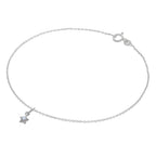 Fine Sterling Silver Belcher Anklet with CZ Crystal Birthstone Star Charm - 10 Inches