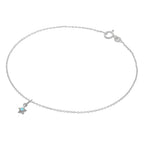 Fine Sterling Silver Belcher Anklet with CZ Crystal Birthstone Star Charm - 10 Inches