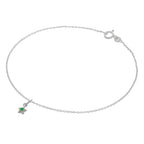 Fine Sterling Silver Belcher Anklet with CZ Crystal Birthstone Star Charm - 10 Inches