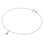 Fine Sterling Silver Belcher Anklet with CZ Crystal Birthstone Star Charm - 10 Inches