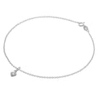 Fine Sterling Silver Belcher Anklet with CZ Crystal Birthstone Heart Charm - 10 Inches
