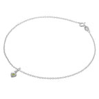 Fine Sterling Silver Belcher Anklet with CZ Crystal Birthstone Heart Charm - 10 Inches