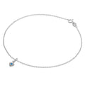 Fine Sterling Silver Belcher Anklet with CZ Crystal Birthstone Heart Charm - 10 Inches