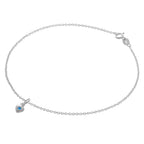 Fine Sterling Silver Belcher Anklet with CZ Crystal Birthstone Heart Charm - 10 Inches