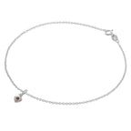 Fine Sterling Silver Belcher Anklet with CZ Crystal Birthstone Heart Charm - 10 Inches