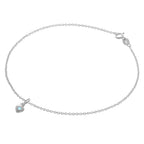 Fine Sterling Silver Belcher Anklet with CZ Crystal Birthstone Heart Charm - 10 Inches