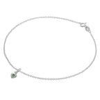 Fine Sterling Silver Belcher Anklet with CZ Crystal Birthstone Heart Charm - 10 Inches
