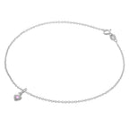 Fine Sterling Silver Belcher Anklet with CZ Crystal Birthstone Heart Charm - 10 Inches