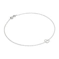 Fine Sterling Silver Belcher Anklet with Tiny Open Heart Charm - 10 Inches