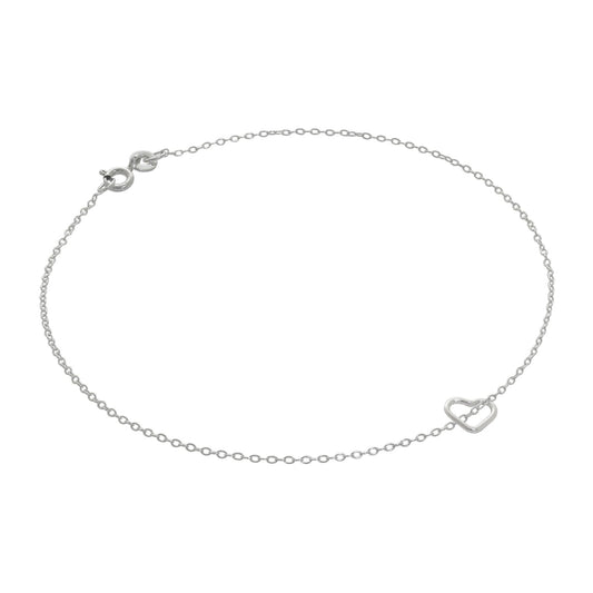 Fine Sterling Silver Belcher Anklet with Tiny Open Heart Charm - 10 Inches - jewellerybox