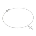 Fine Sterling Silver Belcher Anklet with Small Plain Cross - 10 Inches