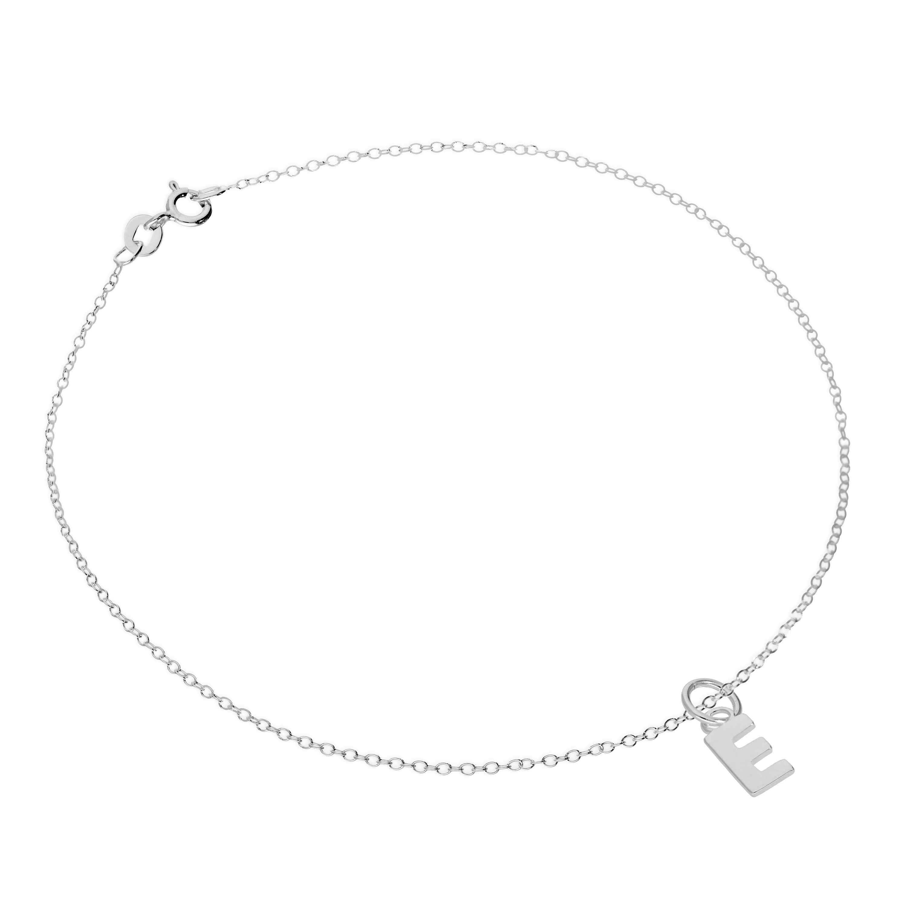 Fine Sterling Silver Belcher Anklet with Alphabet Letter Charm - 10 Inches - A-Z