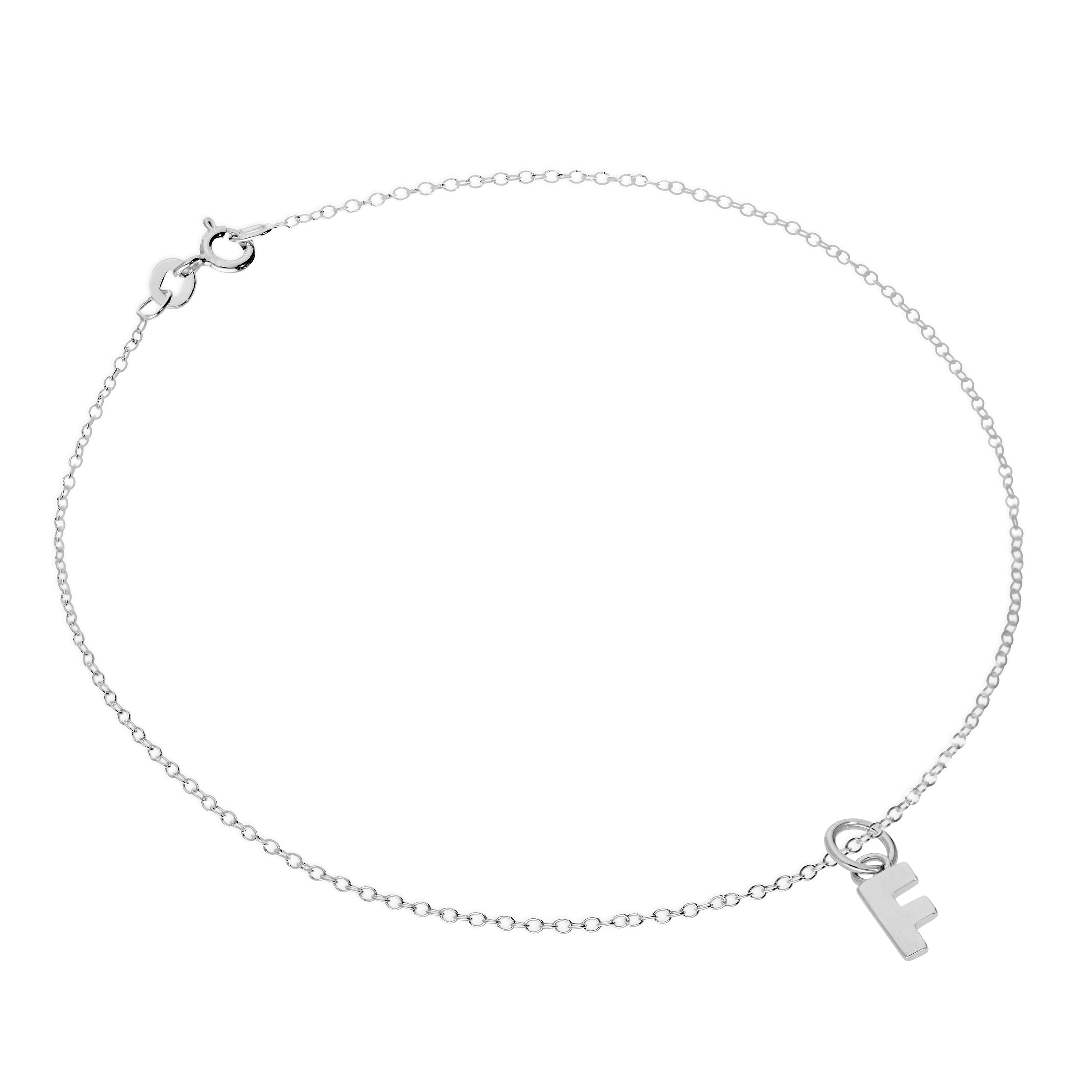 Fine Sterling Silver Belcher Anklet with Alphabet Letter Charm - 10 Inches - A-Z