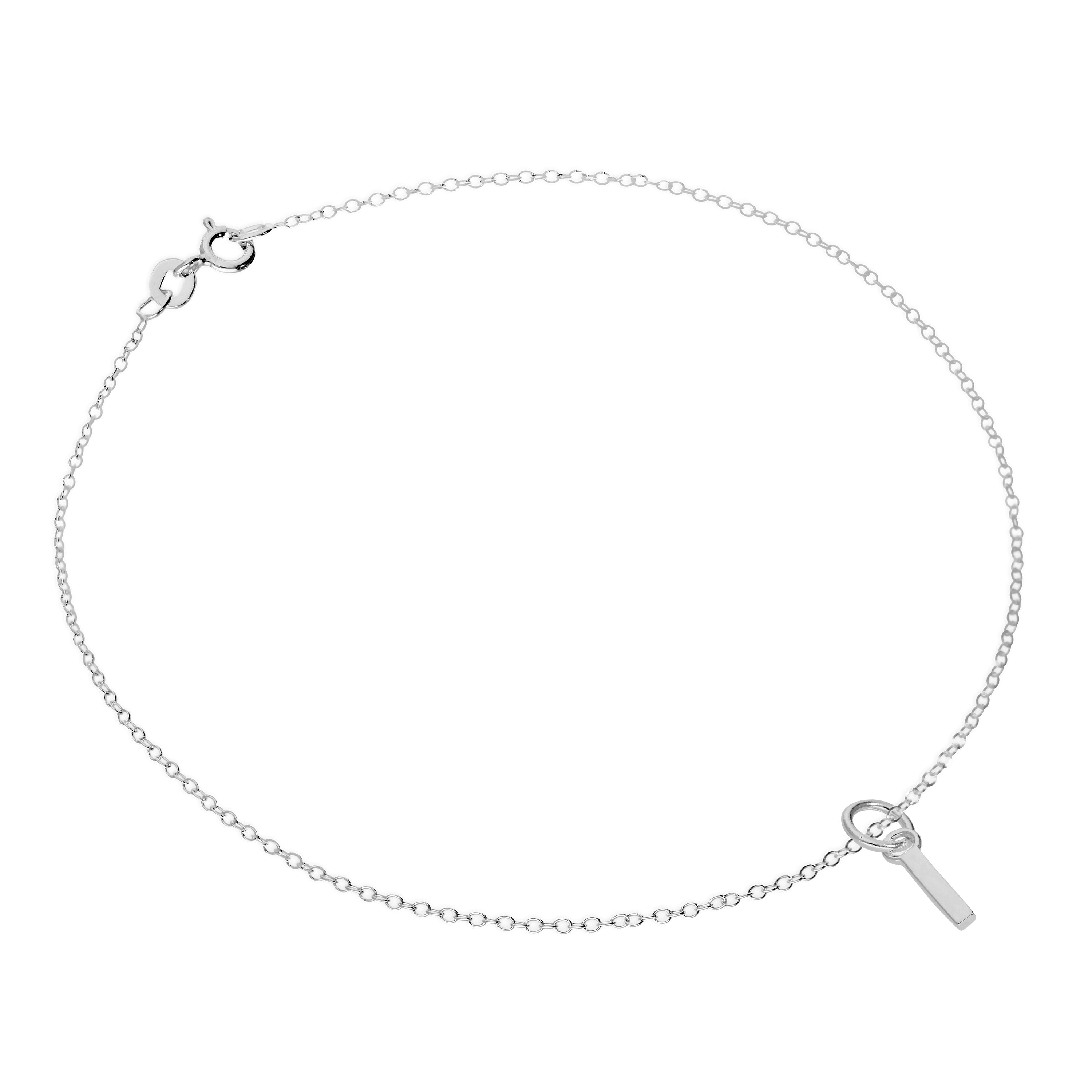 Fine Sterling Silver Belcher Anklet with Alphabet Letter Charm - 10 Inches - A-Z