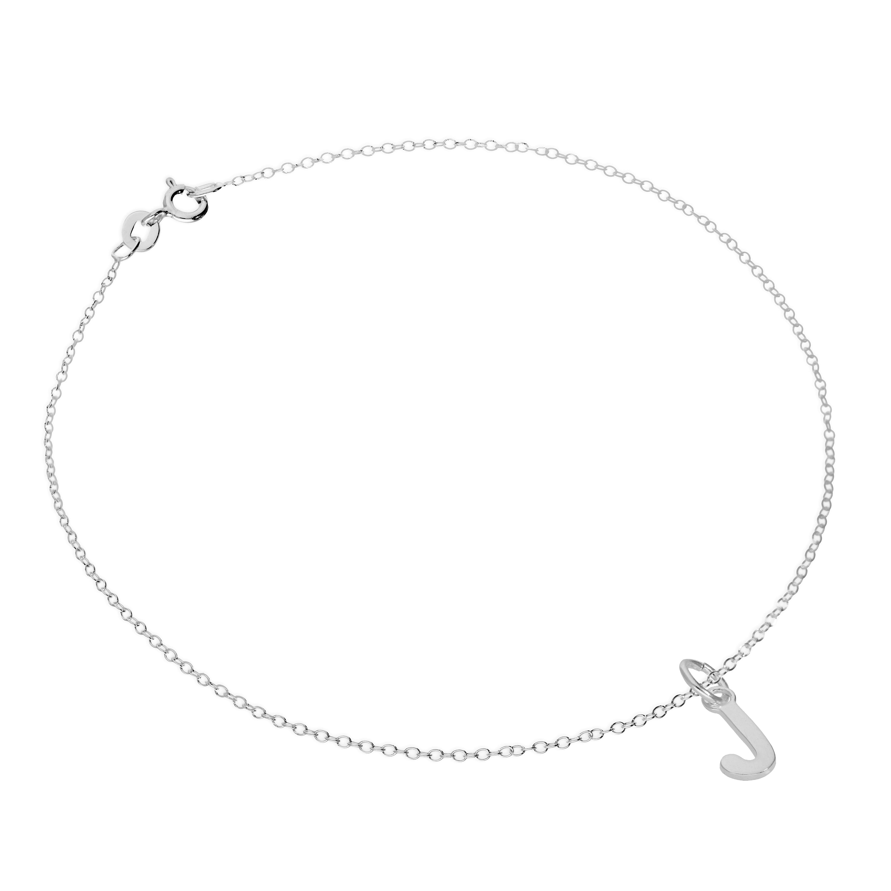 Fine Sterling Silver Belcher Anklet with Alphabet Letter Charm - 10 Inches - A-Z