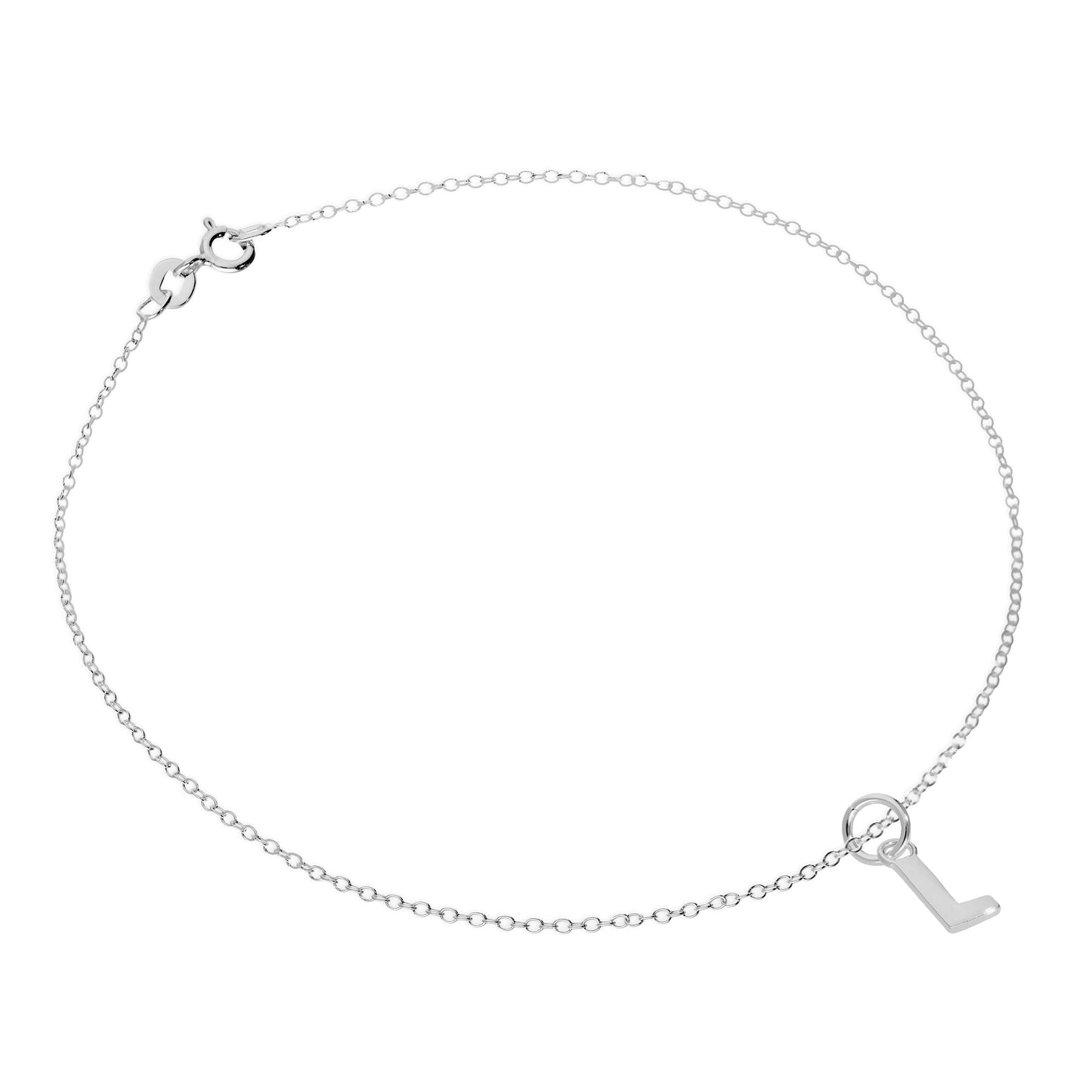 Fine Sterling Silver Belcher Anklet with Alphabet Letter Charm - 10 Inches - A-Z