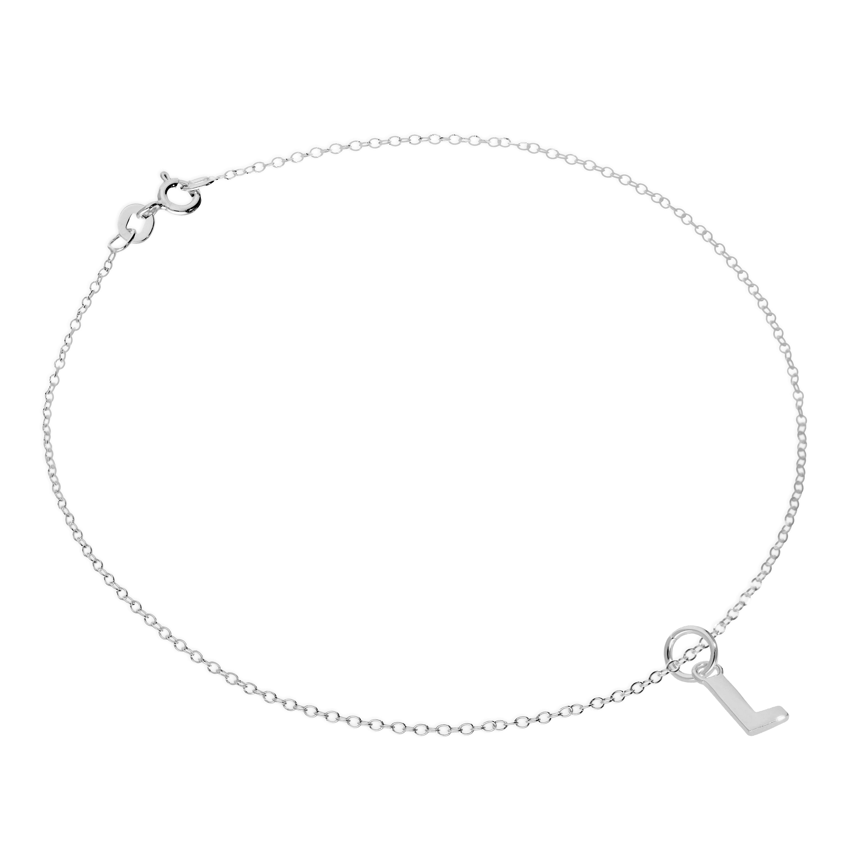 Fine Sterling Silver Belcher Anklet with Alphabet Letter Charm - 10 Inches - A-Z