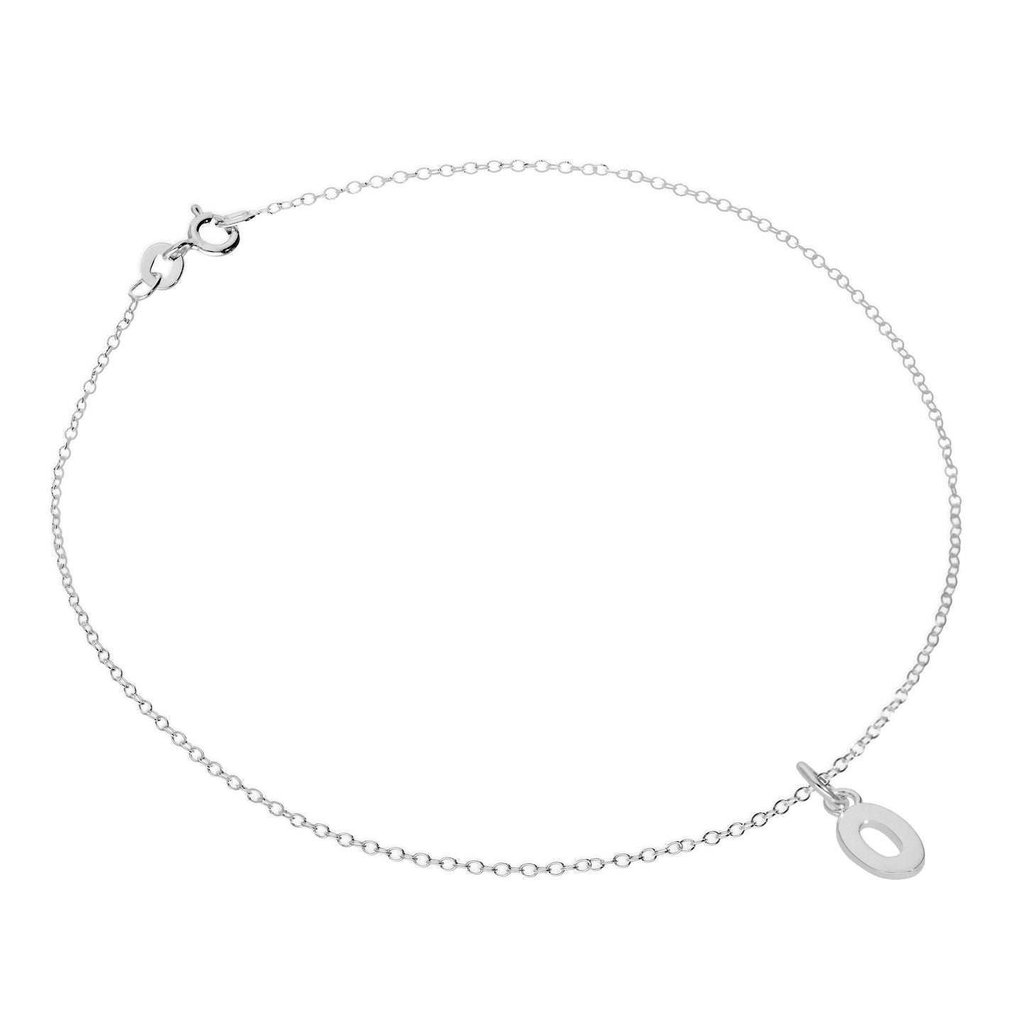 Fine Sterling Silver Belcher Anklet with Alphabet Letter Charm - 10 Inches - A-Z