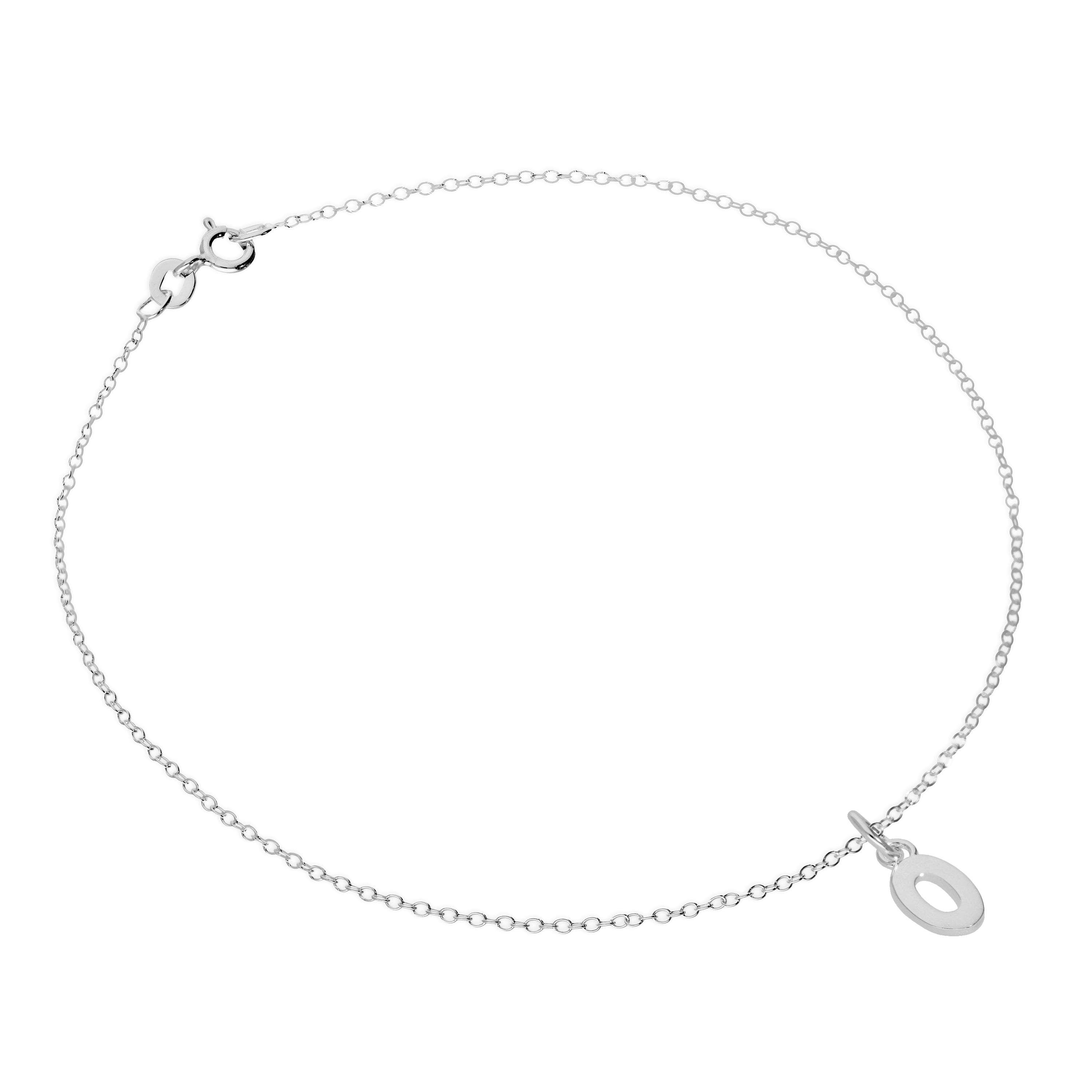 Fine Sterling Silver Belcher Anklet with Alphabet Letter Charm - 10 Inches - A-Z