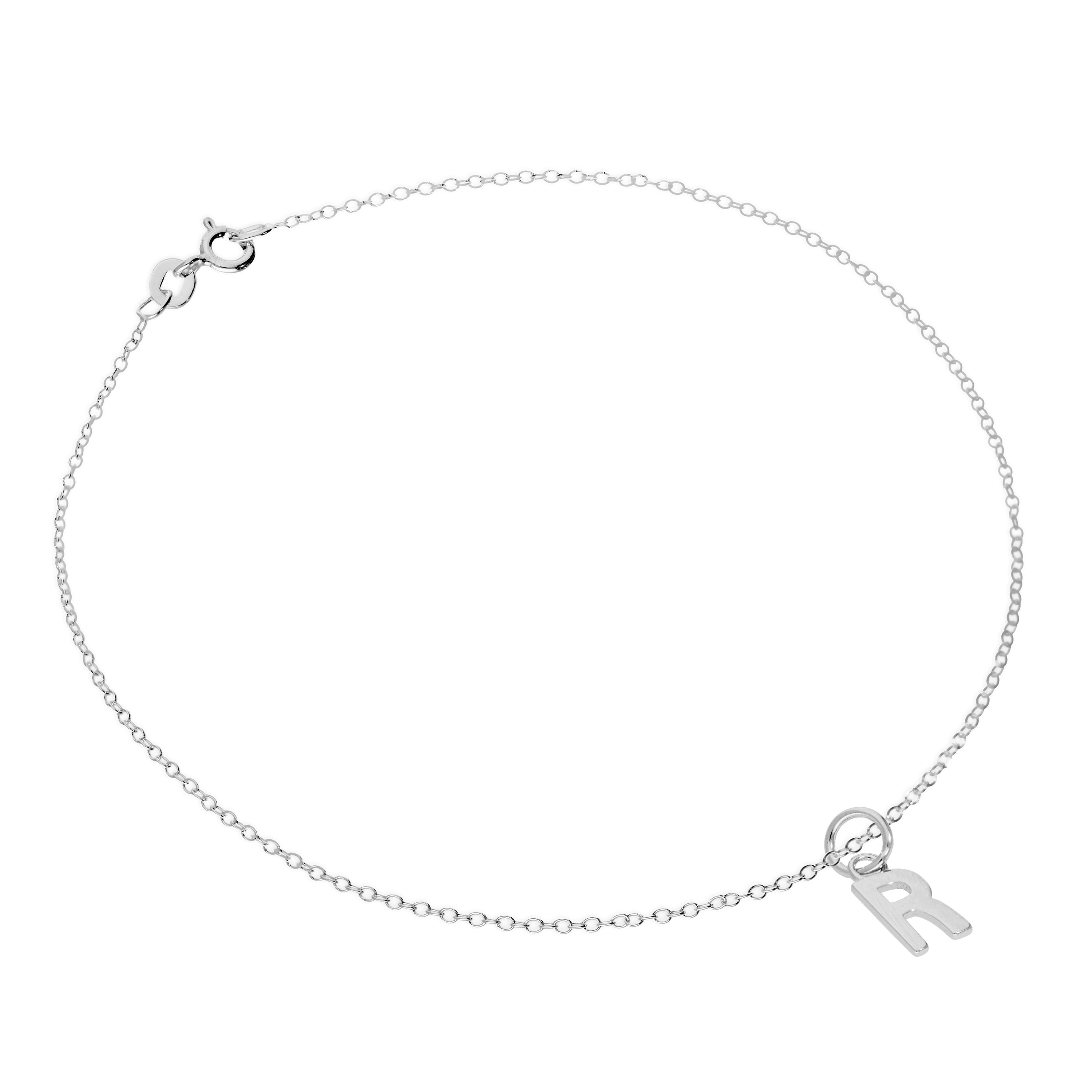 Fine Sterling Silver Belcher Anklet with Alphabet Letter Charm - 10 Inches - A-Z