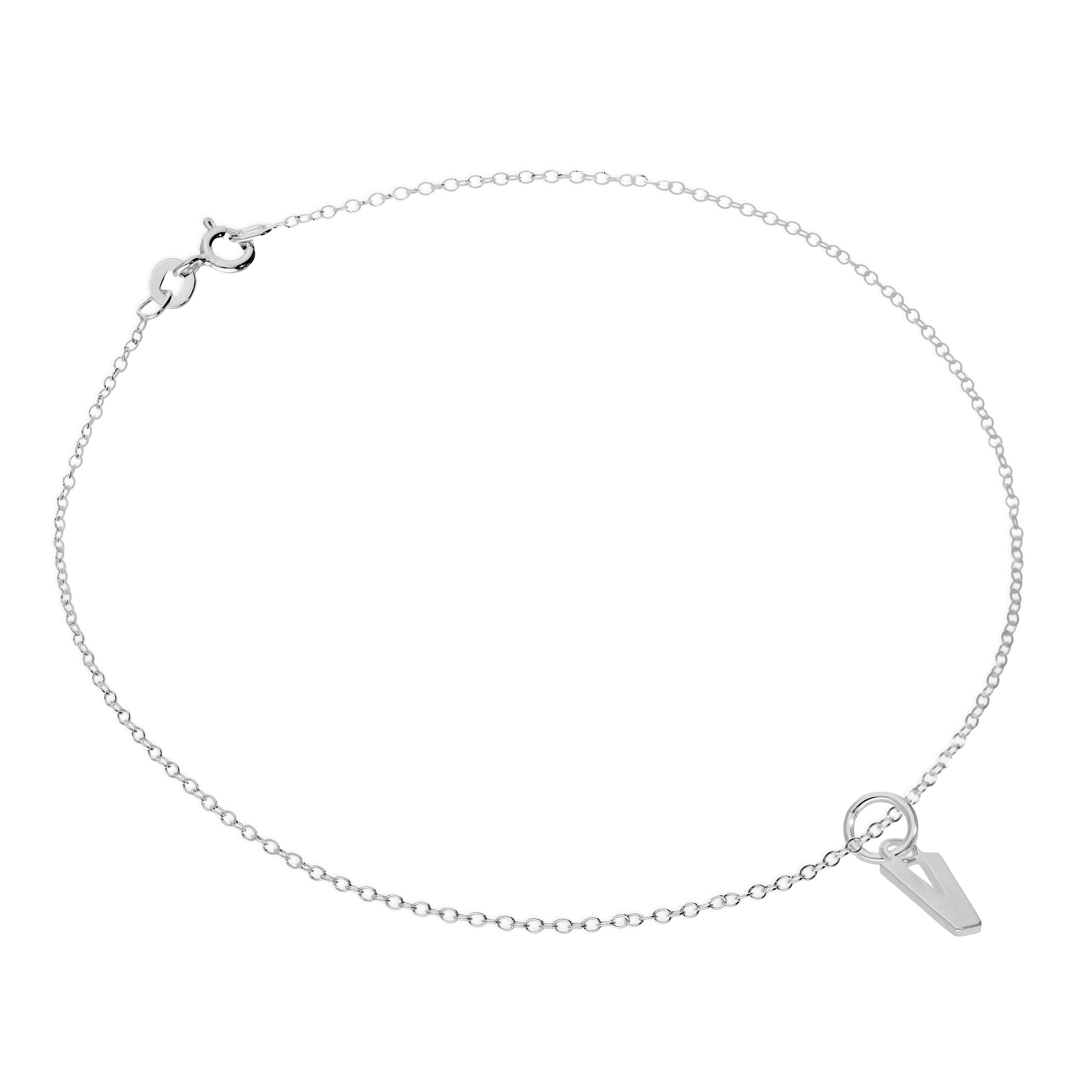 Fine Sterling Silver Belcher Anklet with Alphabet Letter Charm - 10 Inches - A-Z