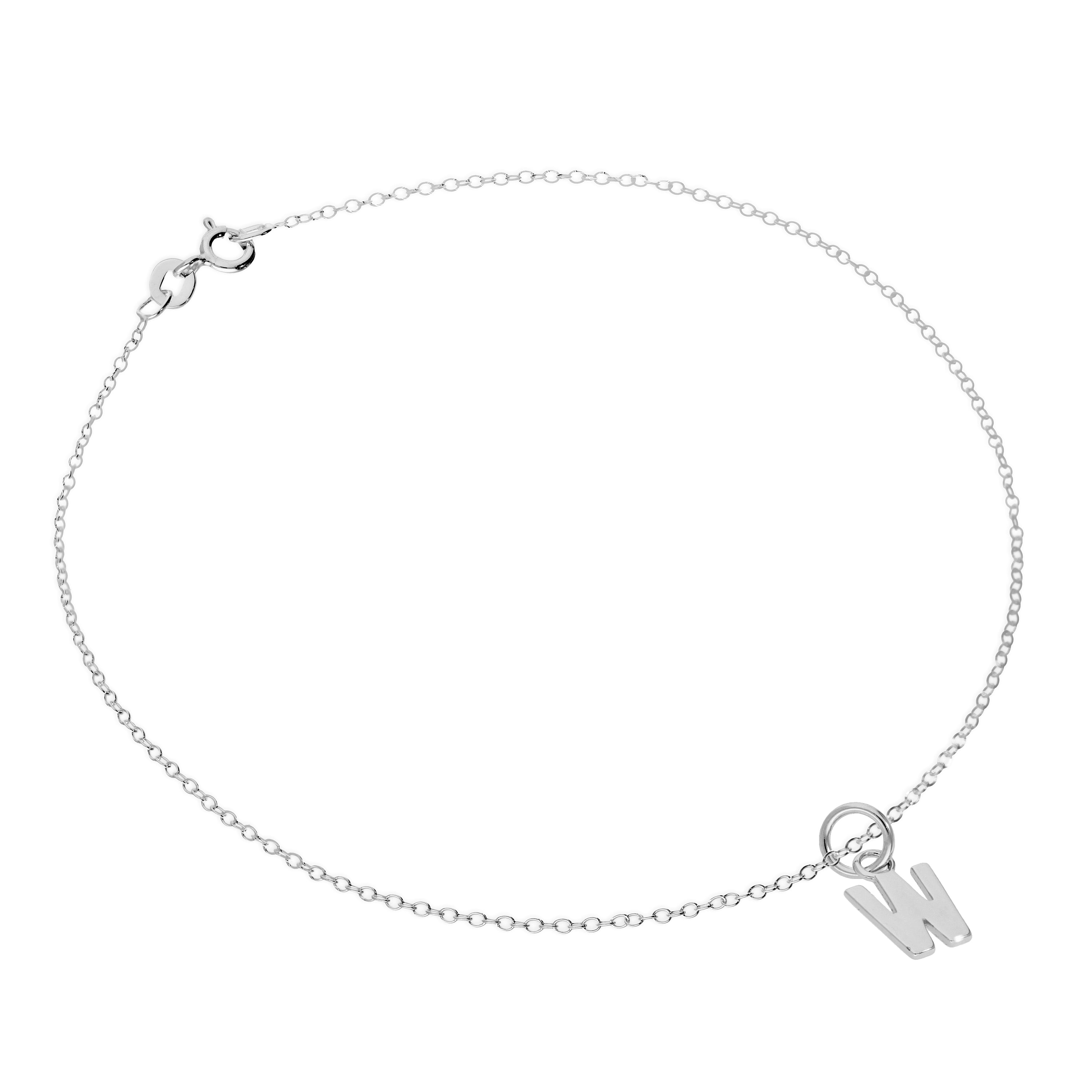 Fine Sterling Silver Belcher Anklet with Alphabet Letter Charm - 10 Inches - A-Z