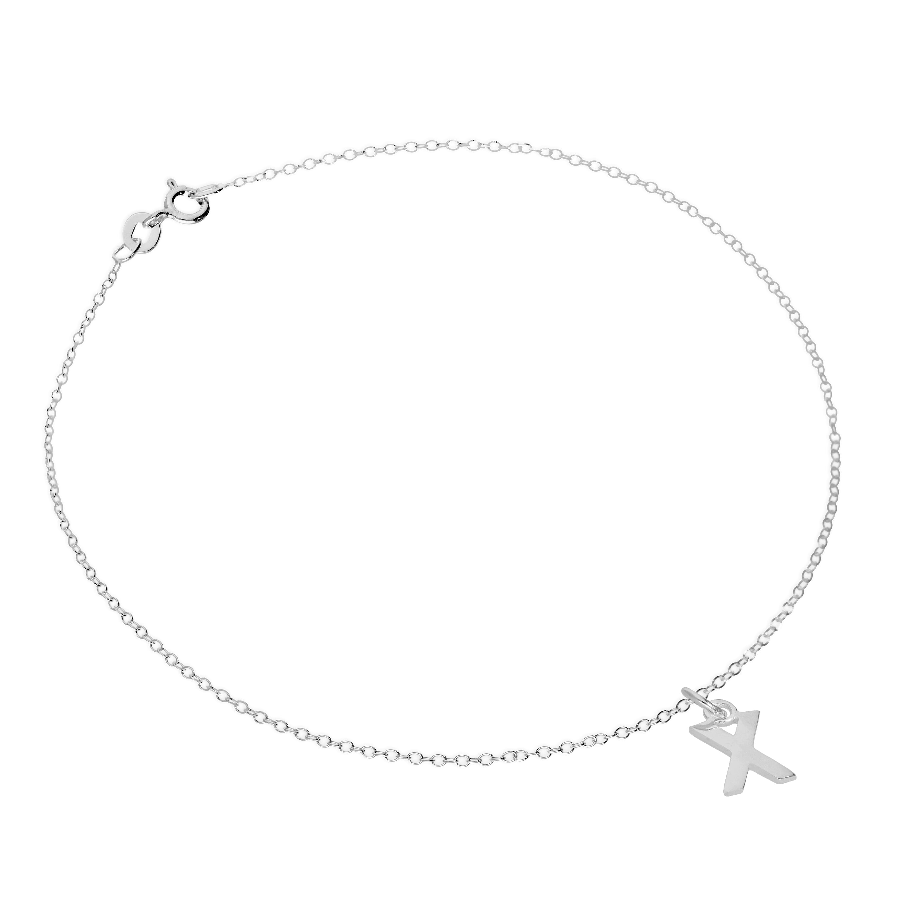 Fine Sterling Silver Belcher Anklet with Alphabet Letter Charm - 10 Inches - A-Z