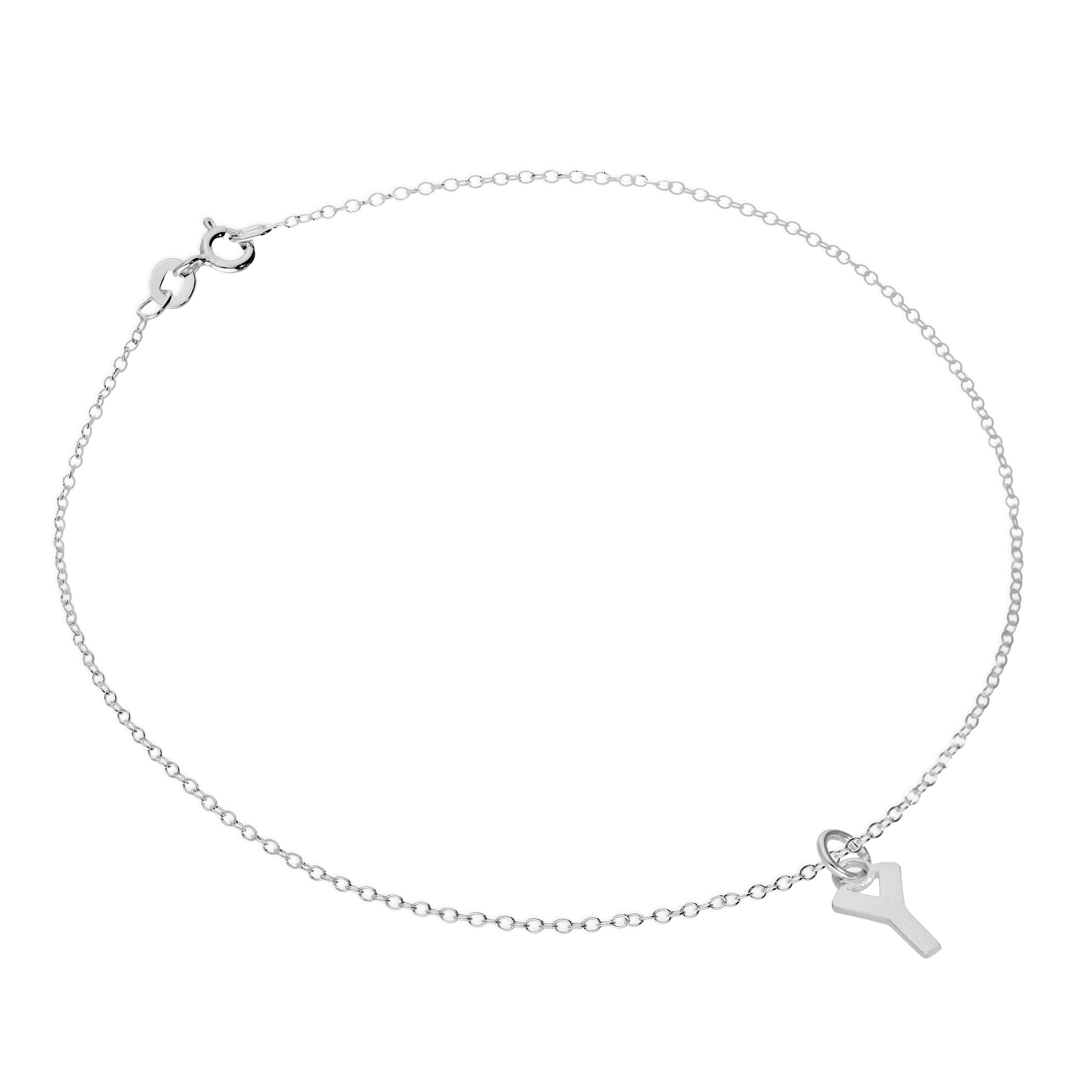 Fine Sterling Silver Belcher Anklet with Alphabet Letter Charm - 10 Inches - A-Z