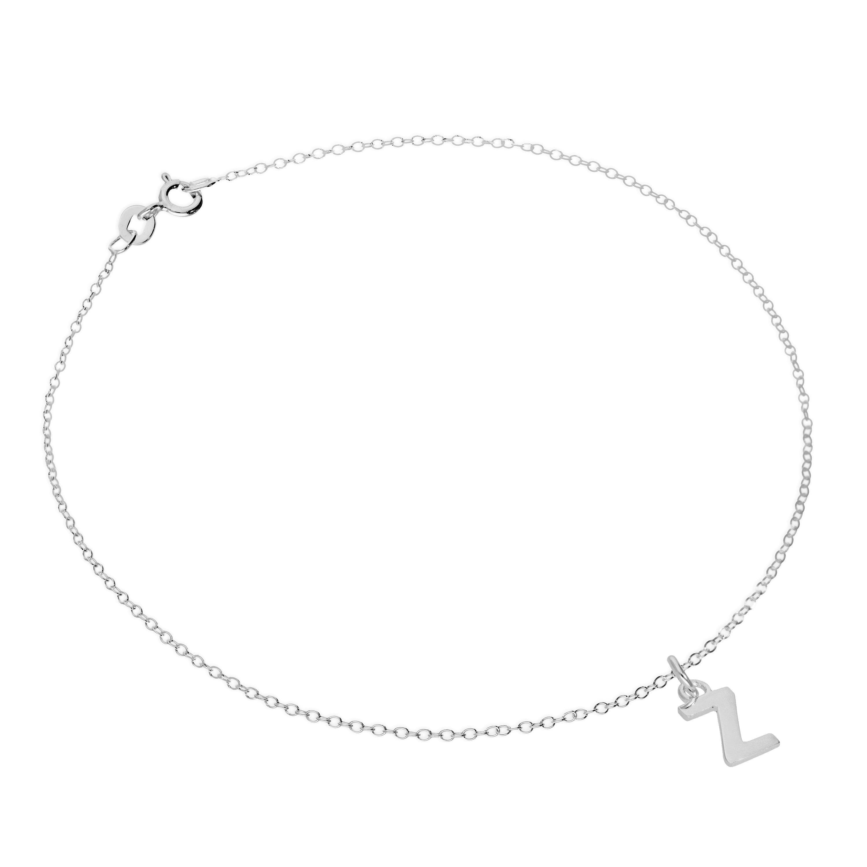 Fine Sterling Silver Belcher Anklet with Alphabet Letter Charm - 10 Inches - A-Z