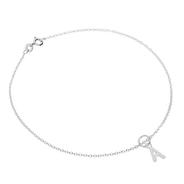 Fine Sterling Silver Belcher Anklet with Alphabet Letter Charm - 10 Inches - A-Z
