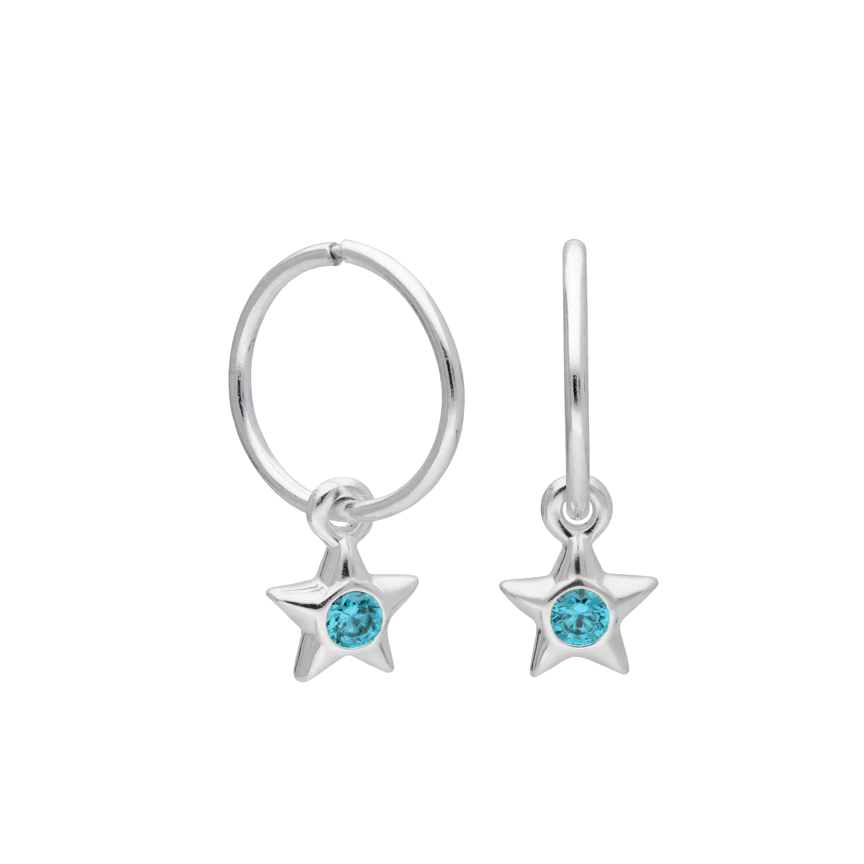 Sterling Silver CZ Crystal Birthstone Star 10 - 22mm Sleeper Hoop Earrings