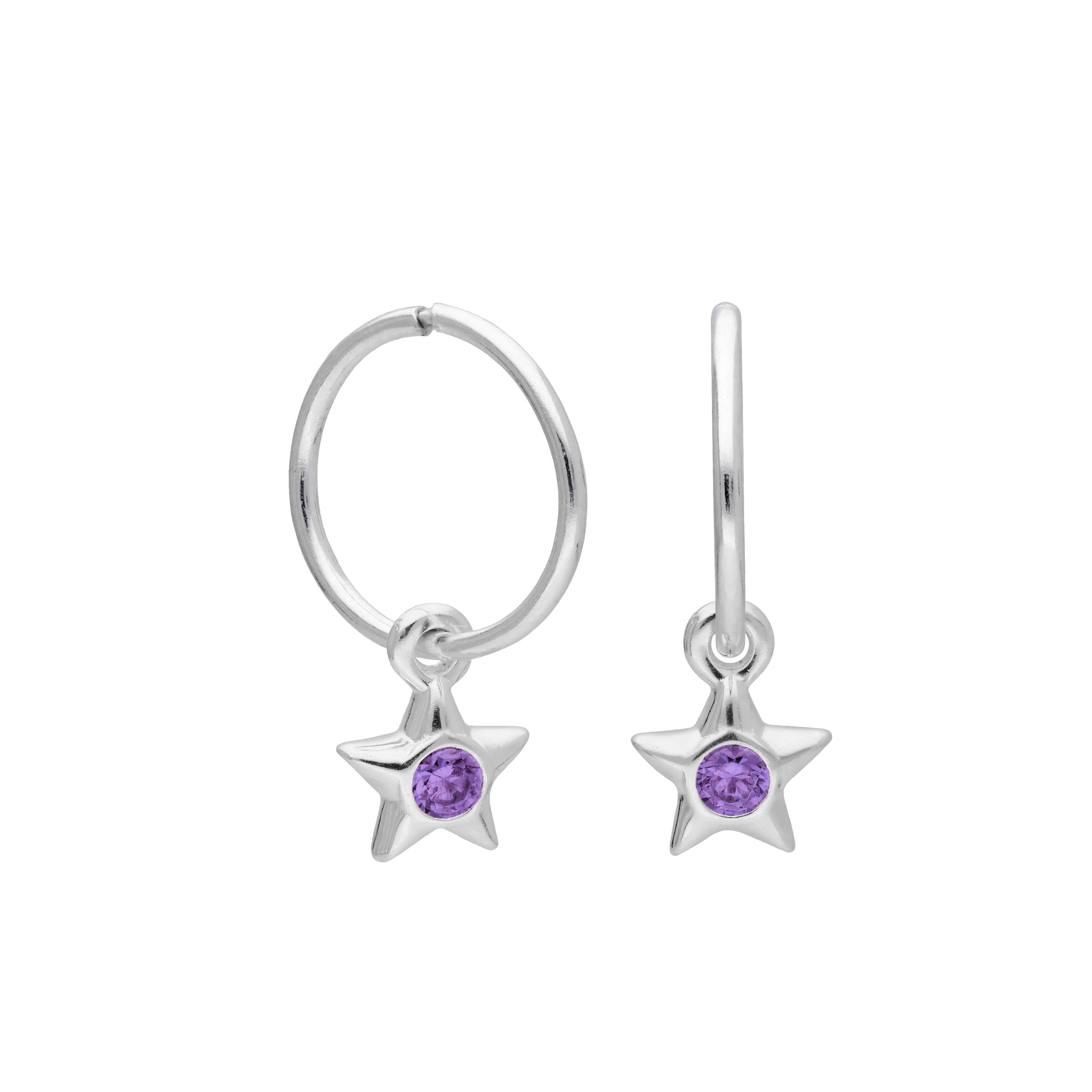 Sterling Silver CZ Crystal Birthstone Star 10 - 22mm Sleeper Hoop Earrings