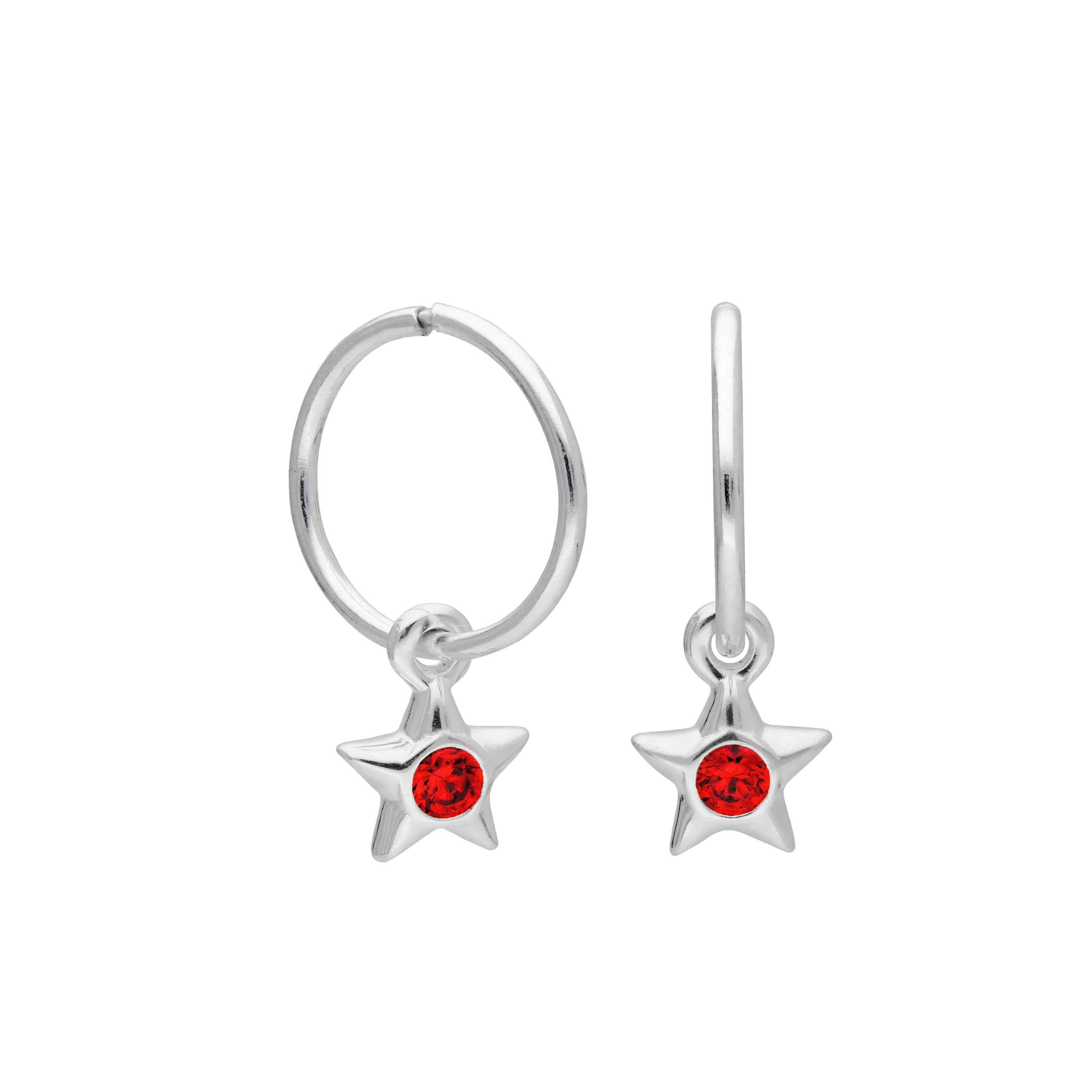 Sterling Silver CZ Crystal Birthstone Star 10 - 22mm Sleeper Hoop Earrings