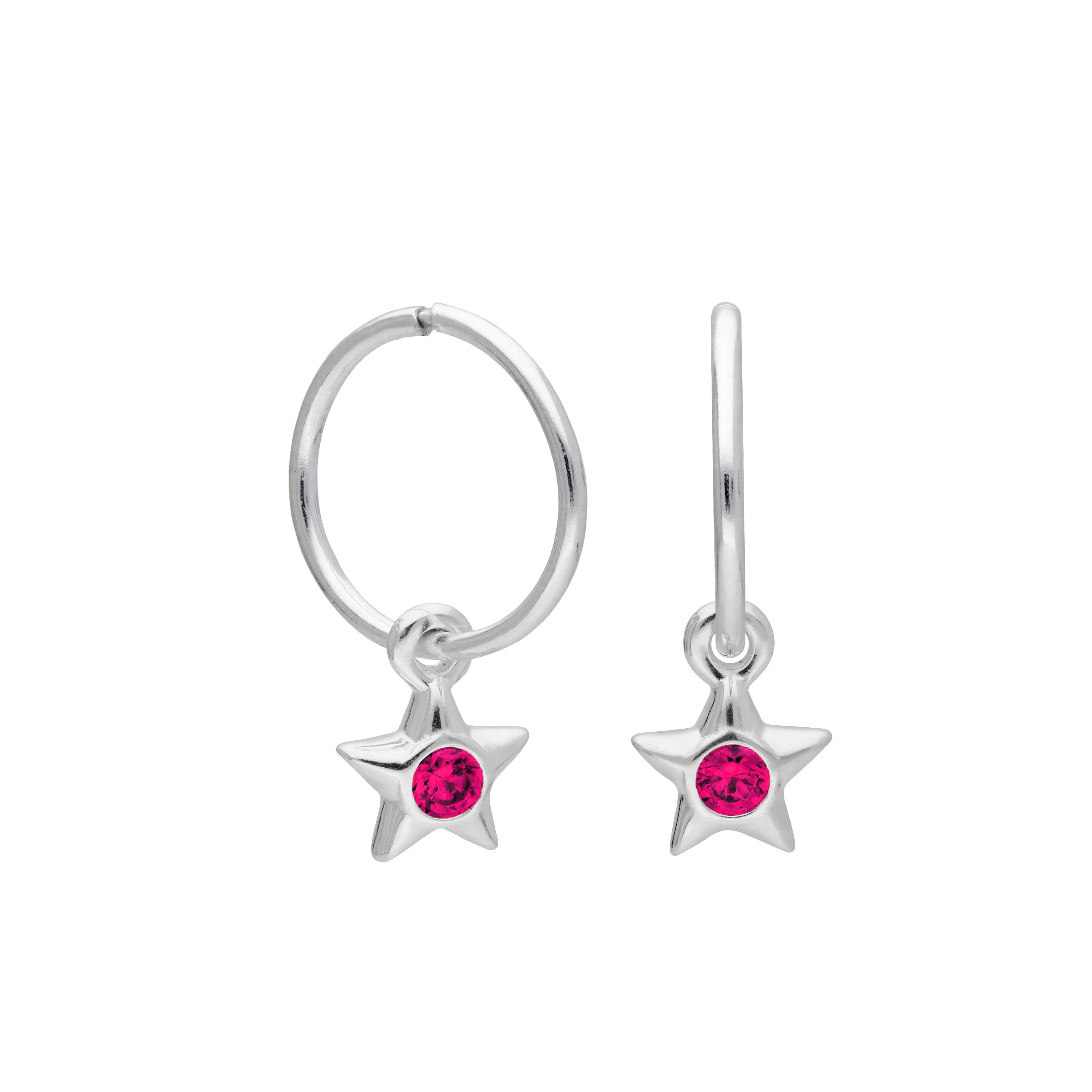 Sterling Silver CZ Crystal Birthstone Star 10 - 22mm Sleeper Hoop Earrings