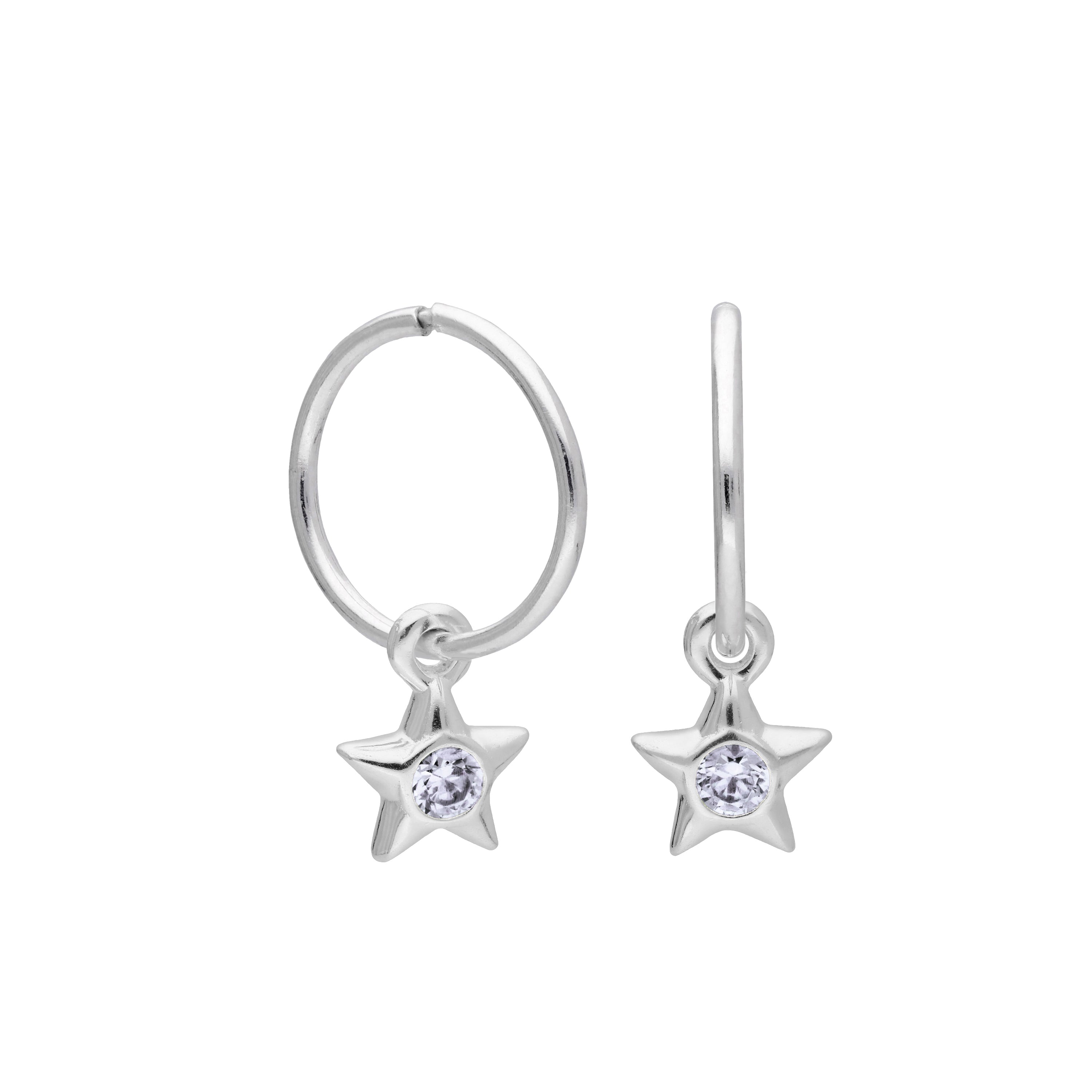Sterling Silver CZ Crystal Birthstone Star 10 - 22mm Sleeper Hoop Earrings