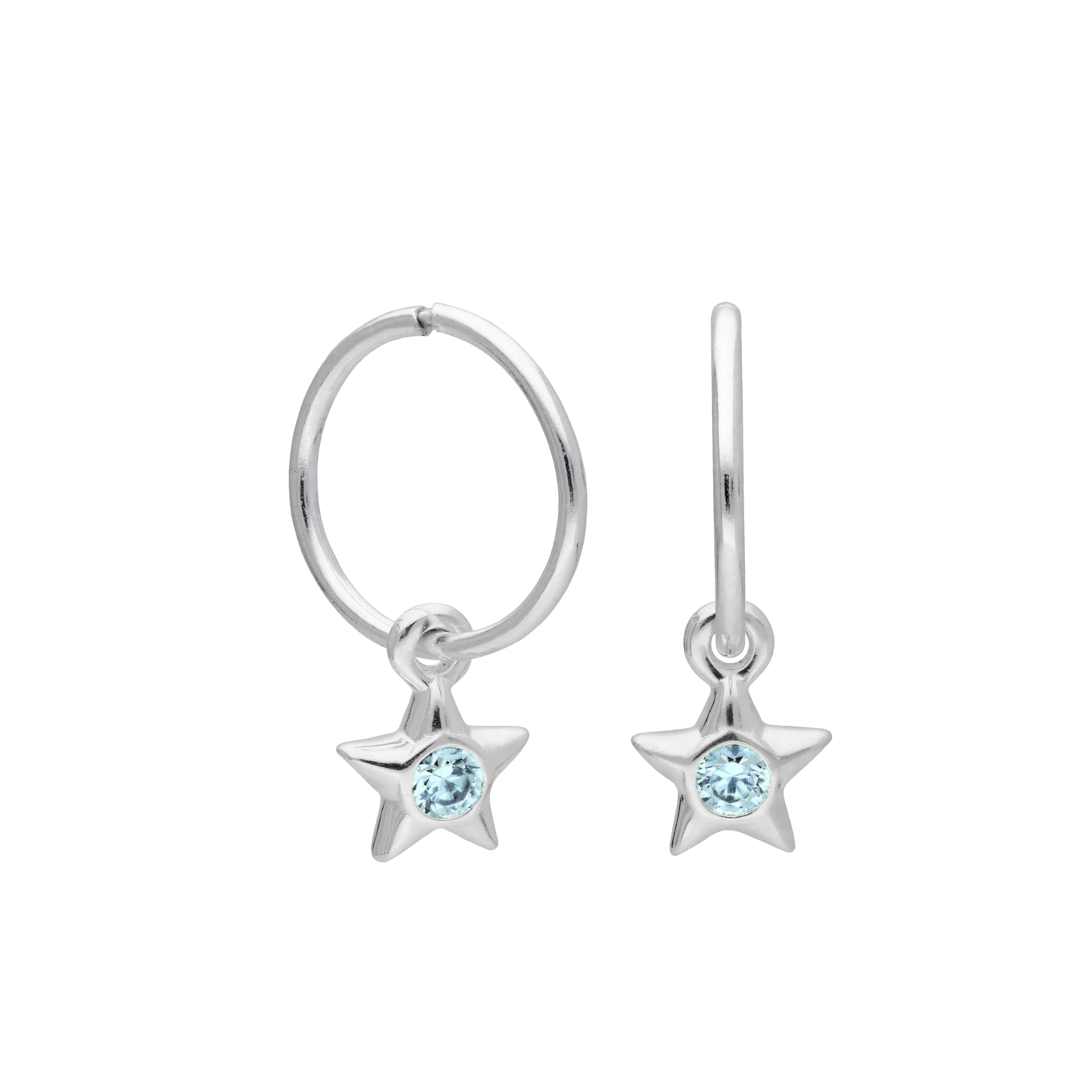 Sterling Silver CZ Crystal Birthstone Star 10 - 22mm Sleeper Hoop Earrings