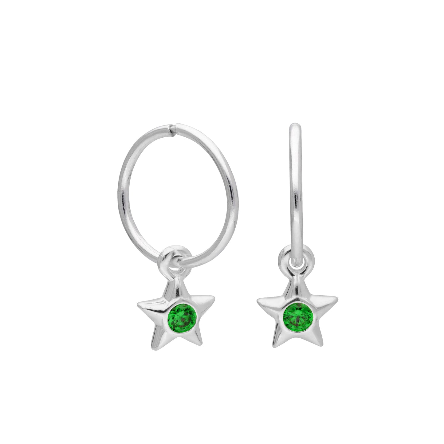 Sterling Silver CZ Crystal Birthstone Star 10 - 22mm Sleeper Hoop Earrings