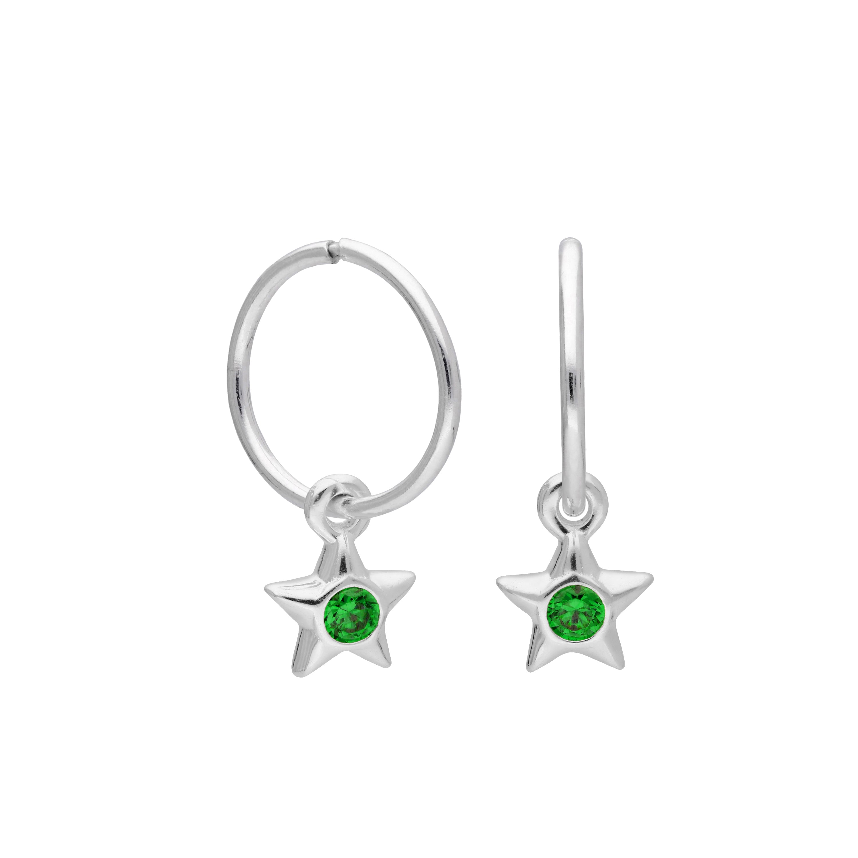 Sterling Silver CZ Crystal Birthstone Star 10 - 22mm Sleeper Hoop Earrings