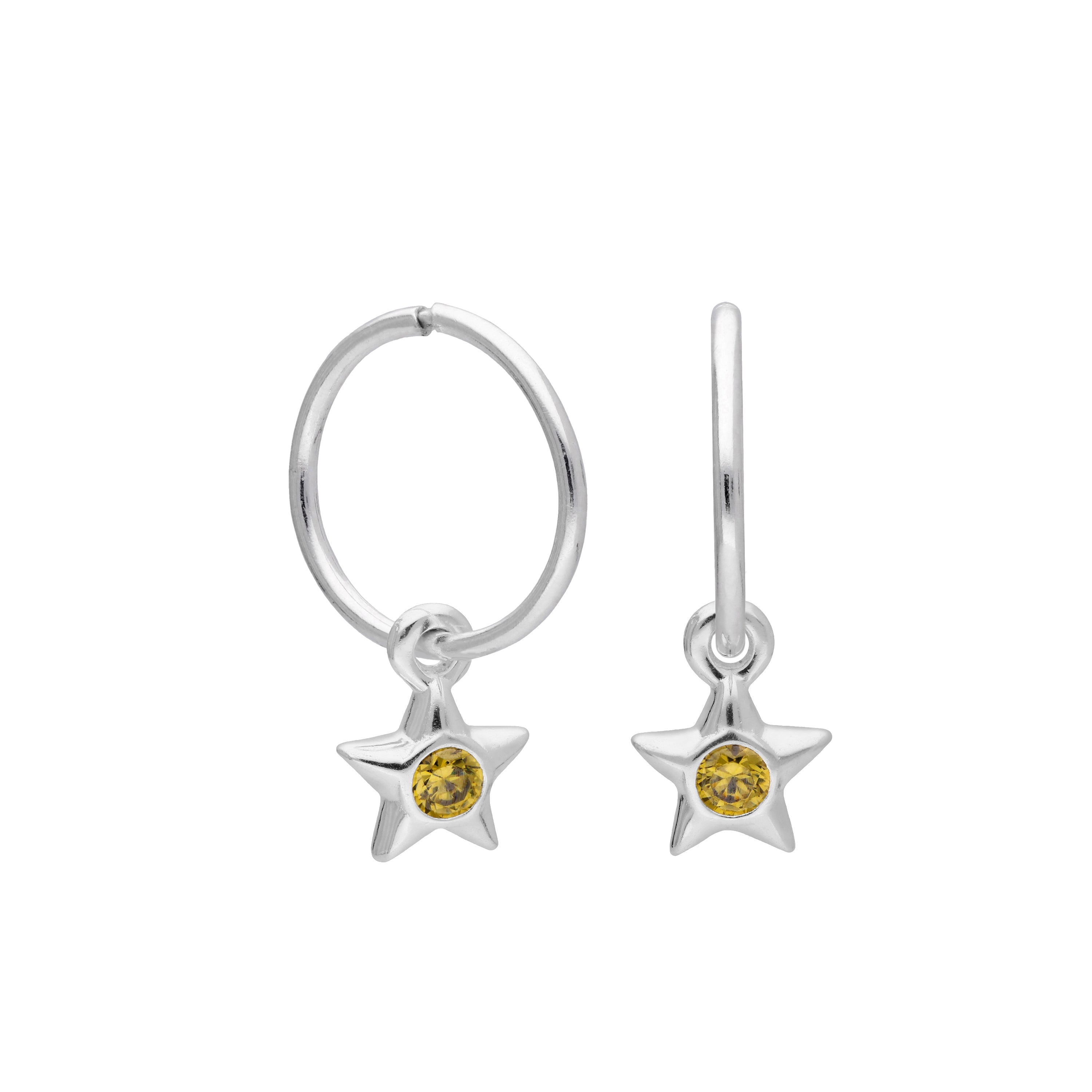 Sterling Silver CZ Crystal Birthstone Star 10 - 22mm Sleeper Hoop Earrings