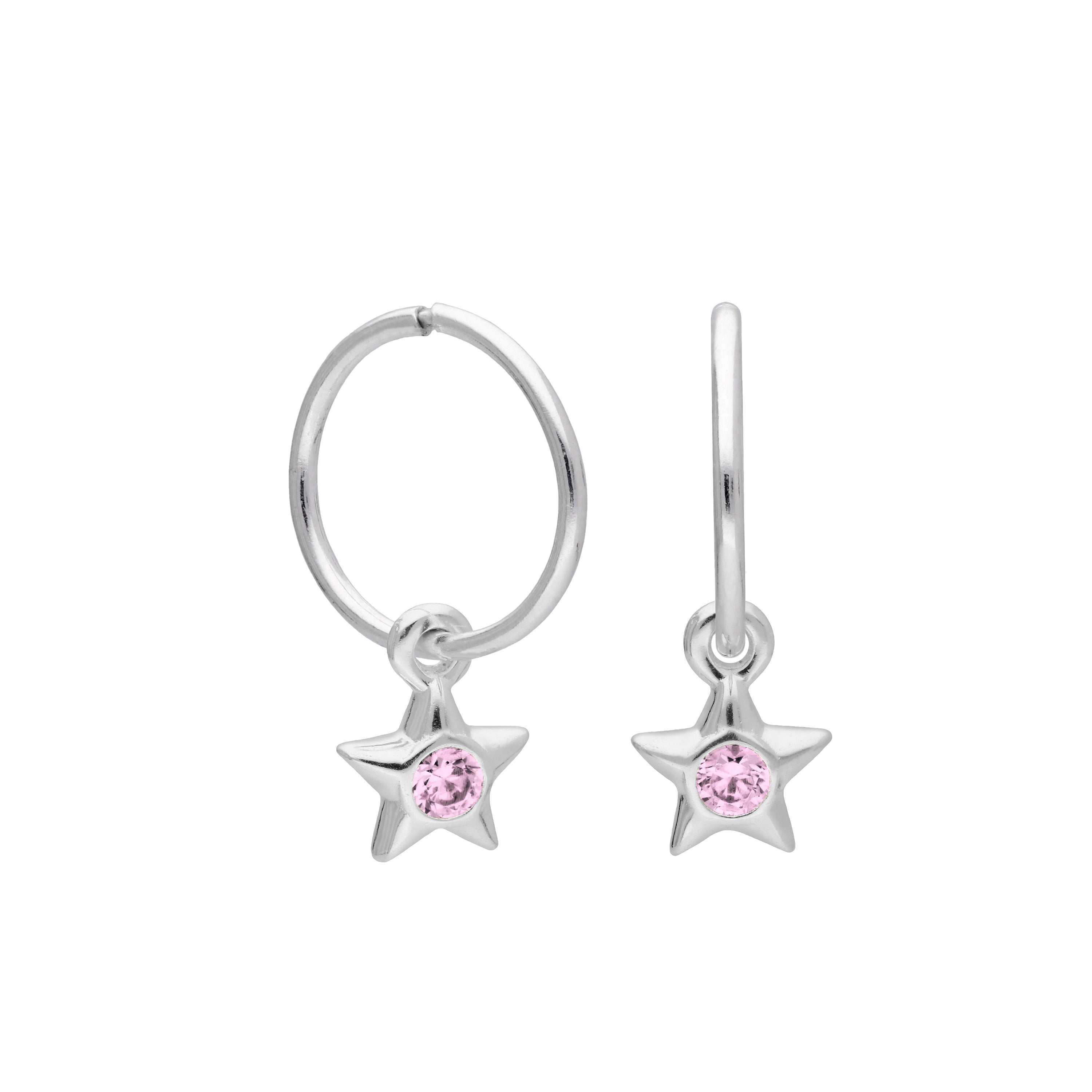 Sterling Silver CZ Crystal Birthstone Star 10 - 22mm Sleeper Hoop Earrings
