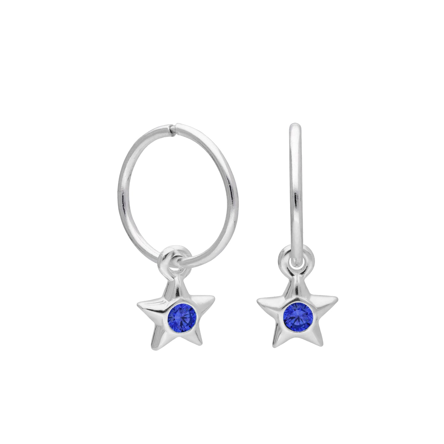 Sterling Silver CZ Crystal Birthstone Star 10 - 22mm Sleeper Hoop Earrings